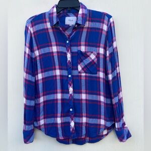 Rails Hunter Ruby Sky White Flannel Button Down Shirt Chest Pocket Size XSmall
